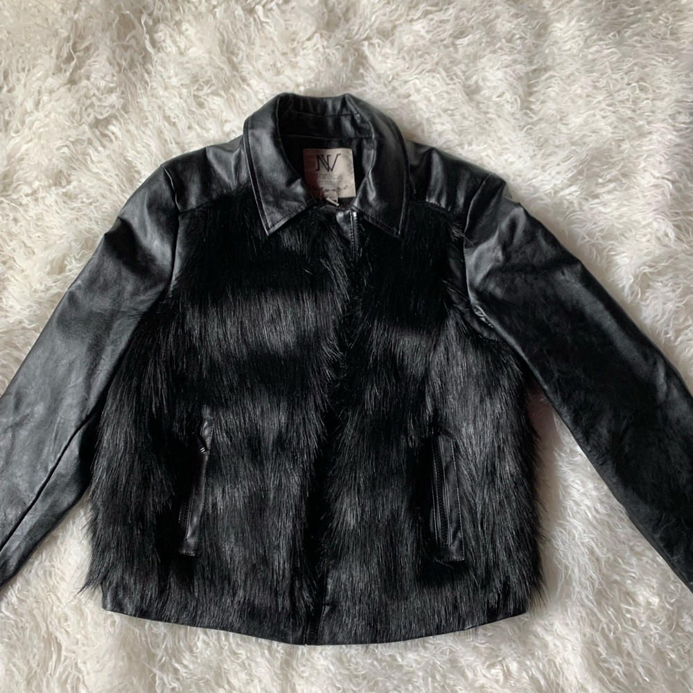 Nevada Faux Leather/Faux Fur bomber jacket/Sz L